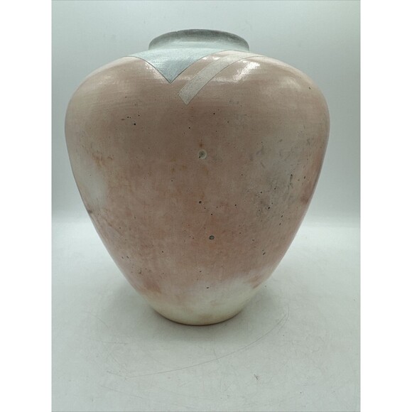 Vintage Bettye Barclay Vase Pot Pottery Large Pink White Blue 8” Handmade Signed - Picture 3 of 15